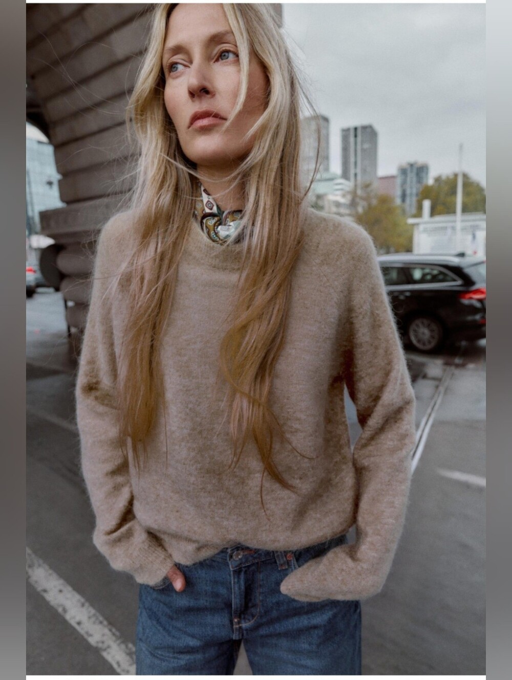 Zara Women's Scoopneck Sweater in Light Brown - Picture 2 of 9